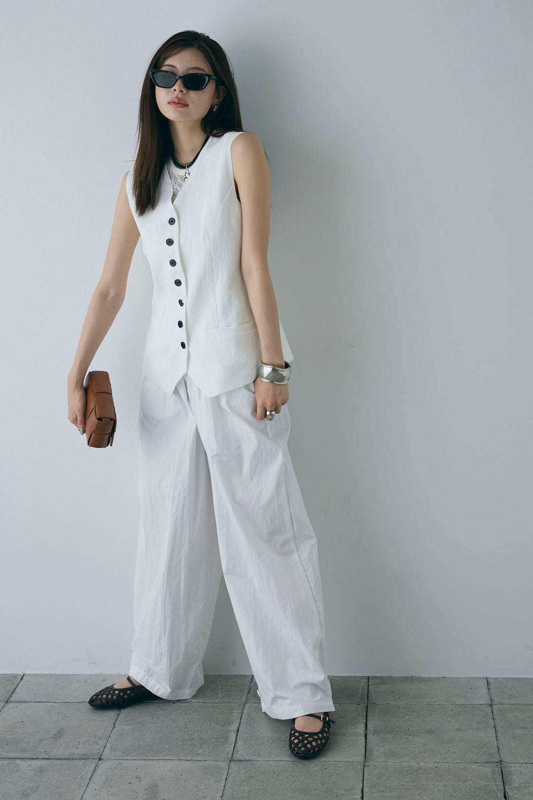 [予約/SET]リネンベスト+裾ボタン絞りパンツ(2set)