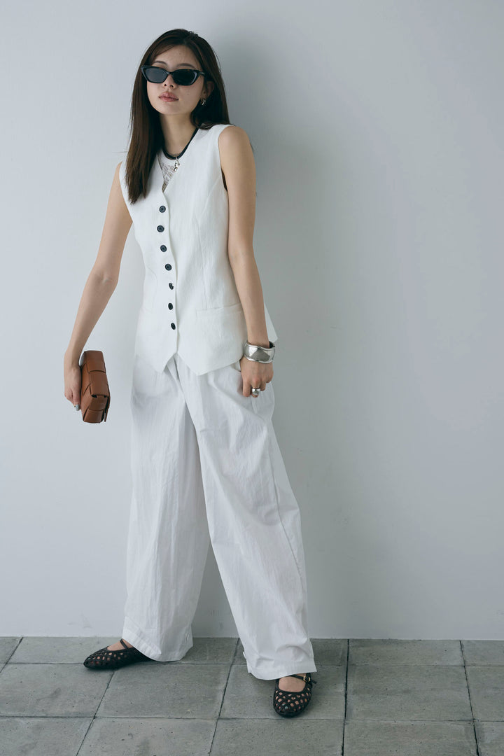 [予約/SET]リネンベスト+ストレッチレースタンク+裾ボタン絞りパンツ(3set)