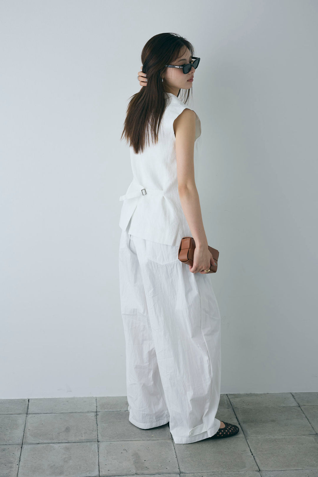 [予約/SET]リネンベスト+ストレッチレースタンク+裾ボタン絞りパンツ(3set)