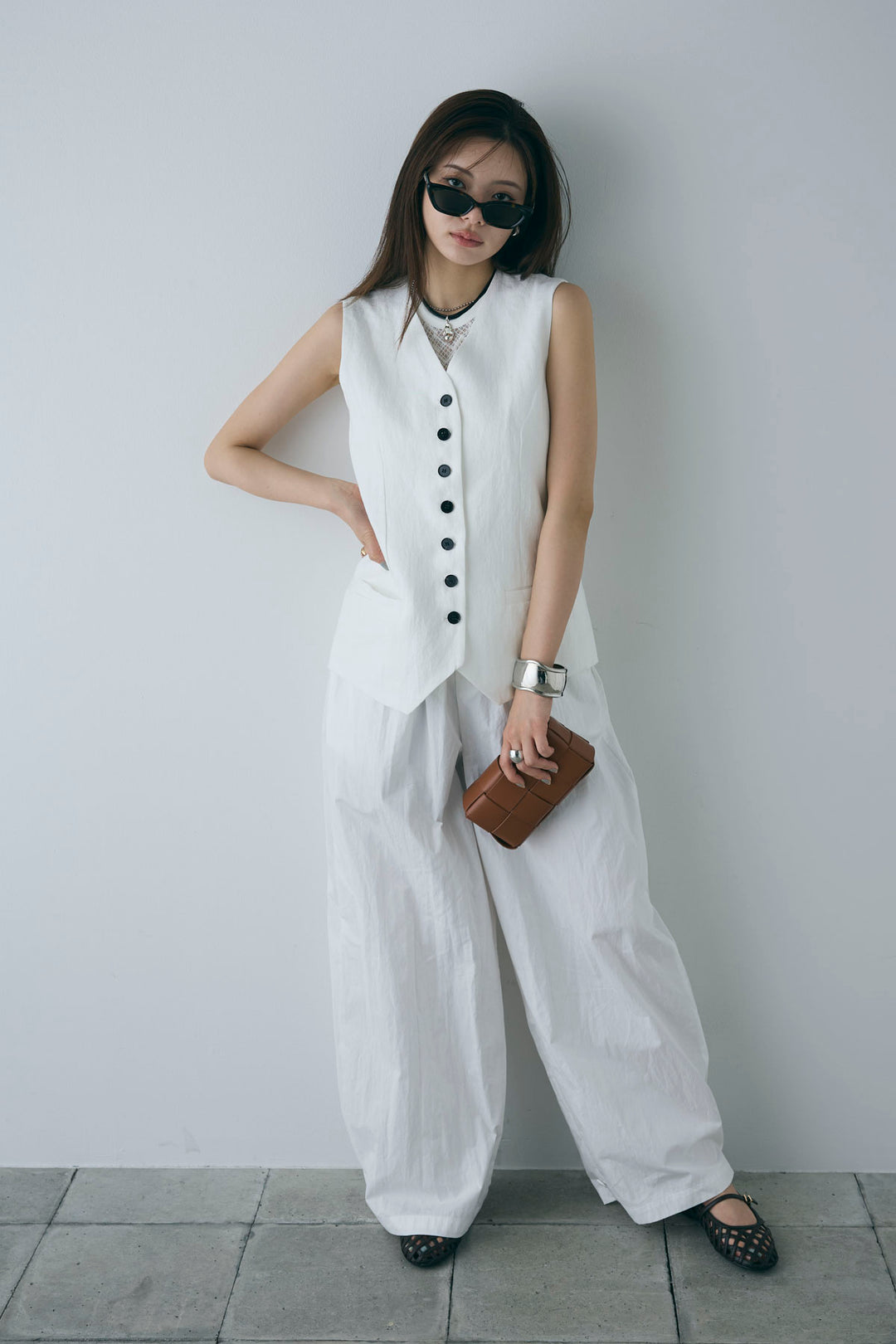 [予約/SET]リネンベスト+裾ボタン絞りパンツ(2set)