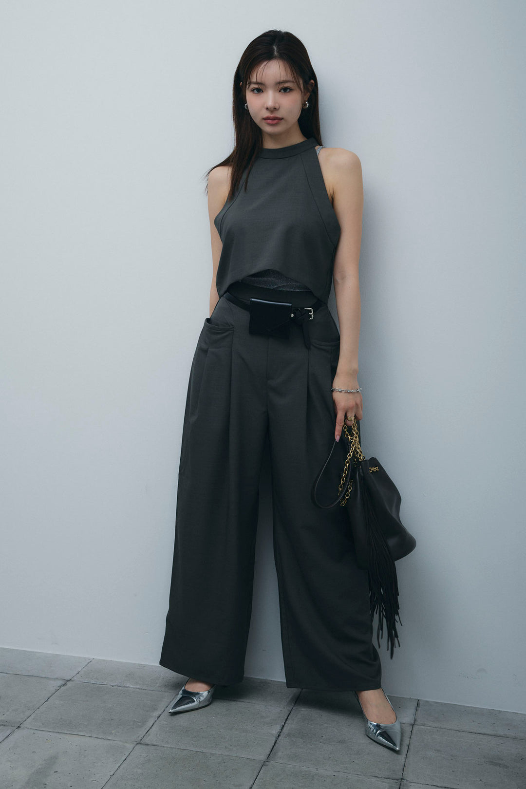 [予約/SET]ホルタービスチェセットアップ+ラメバッククロスキャミソール(2set)