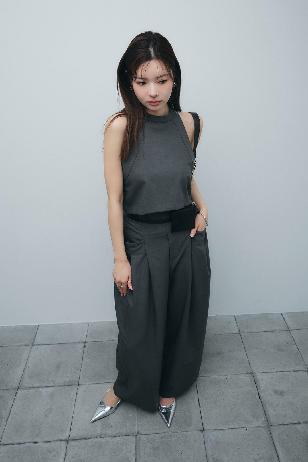 [予約/SET]ホルタービスチェセットアップ+ラメバッククロスキャミソール(2set)