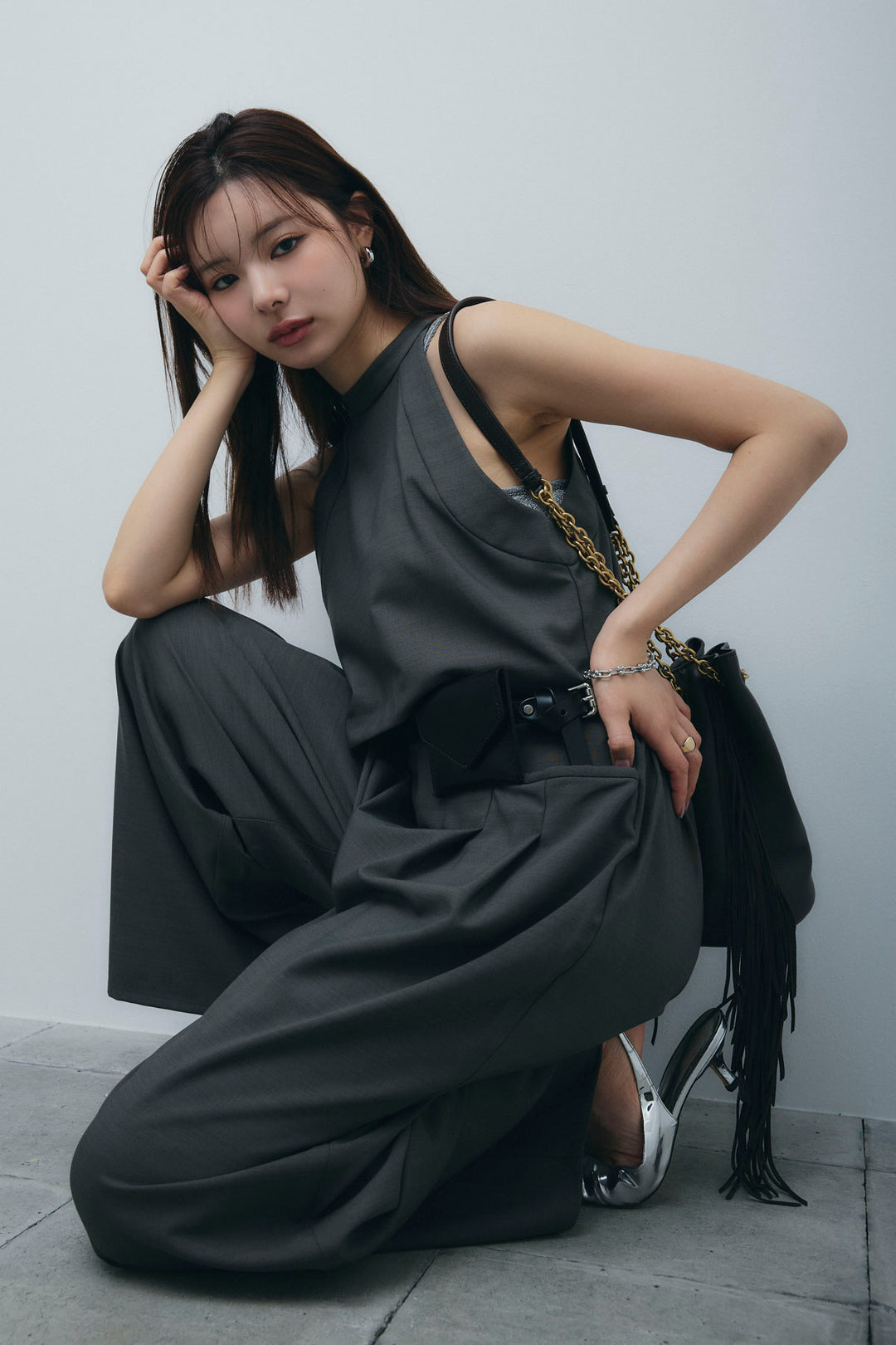 [予約/SET]ホルタービスチェセットアップ+ラメバッククロスキャミソール(2set)