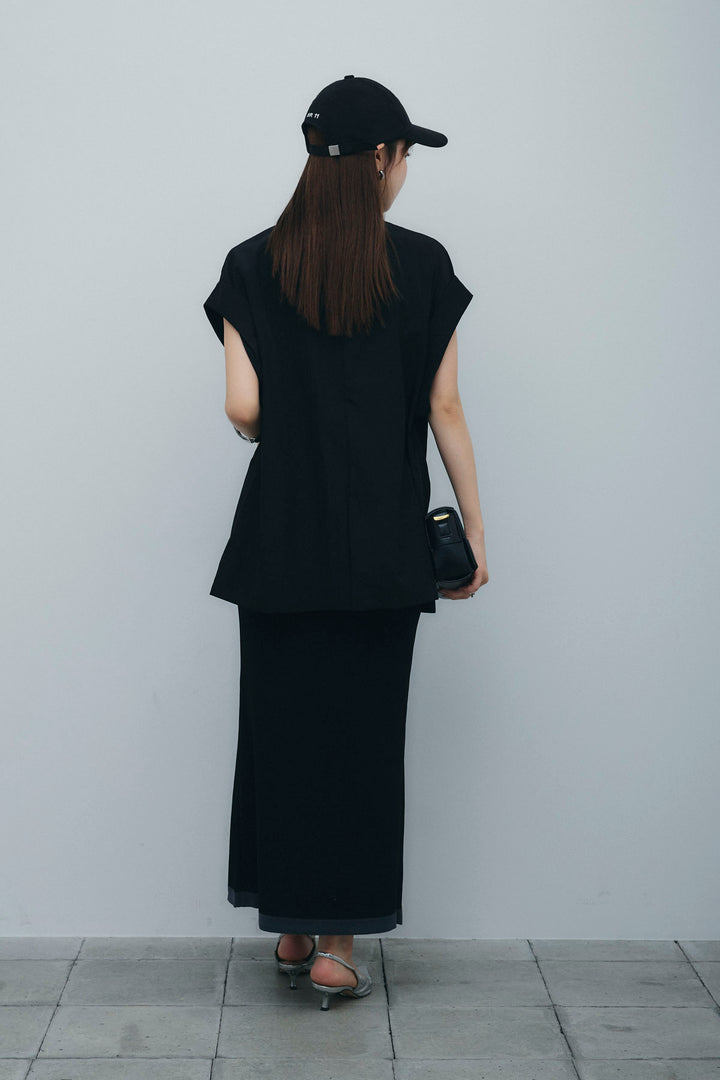 [予約/SET]リネンライクダブルジレ+リネンタッチ配色ホックスカート(2set)