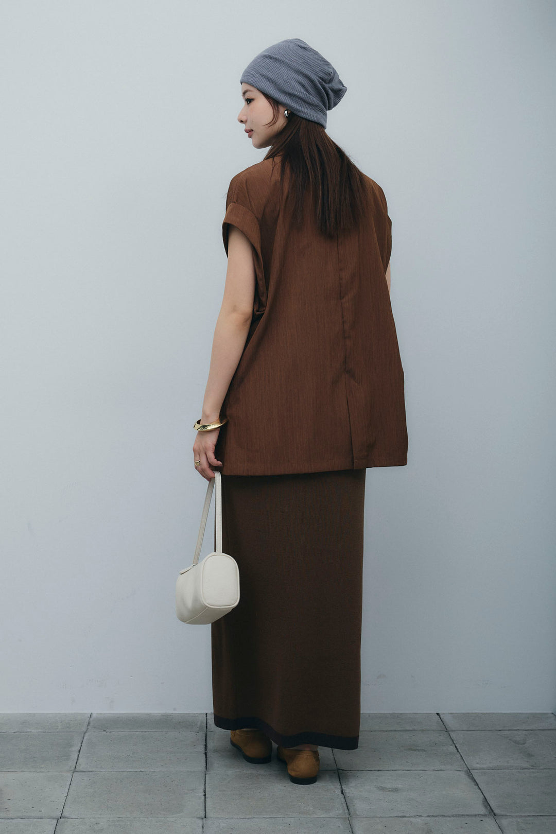 [予約/SET]リネンライクダブルジレ+ボーダーリブカップ付きキャミソール+リネンタッチ配色ホックスカート(3set)