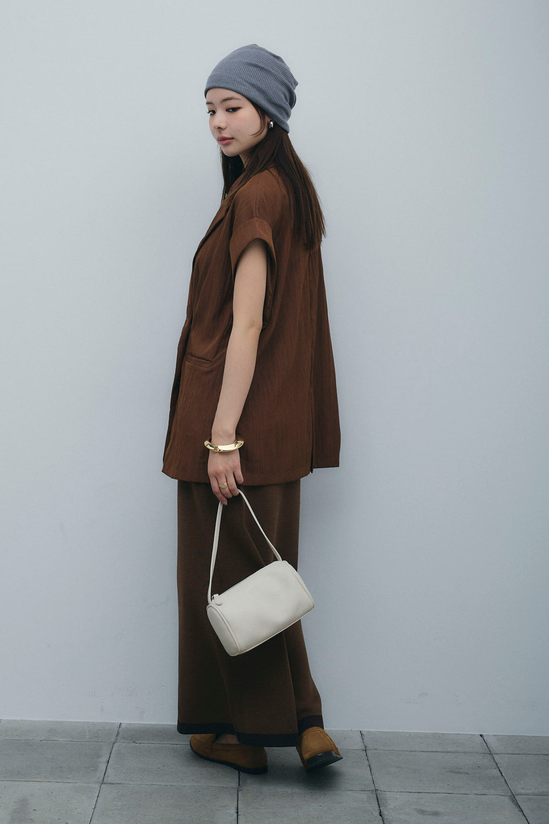 [予約/SET]リネンライクダブルジレ+リネンタッチ配色ホックスカート(2set)