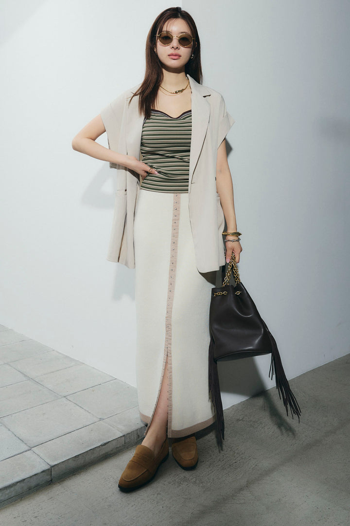 [予約/SET]リネンライクダブルジレ+リネンタッチ配色ホックスカート(2set)