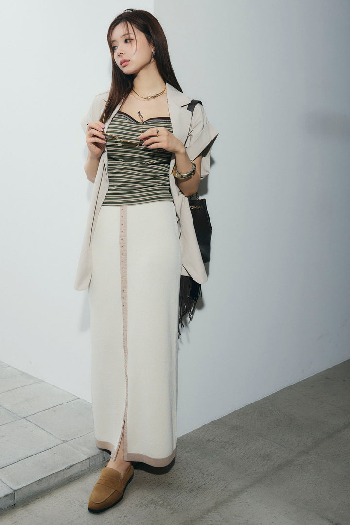 [予約/SET]リネンライクダブルジレ+リネンタッチ配色ホックスカート(2set)