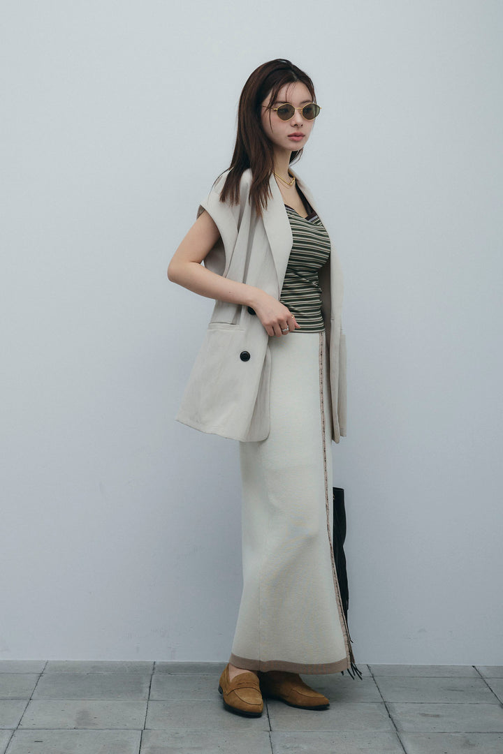 [予約/SET]リネンライクダブルジレ+リネンタッチ配色ホックスカート(2set)