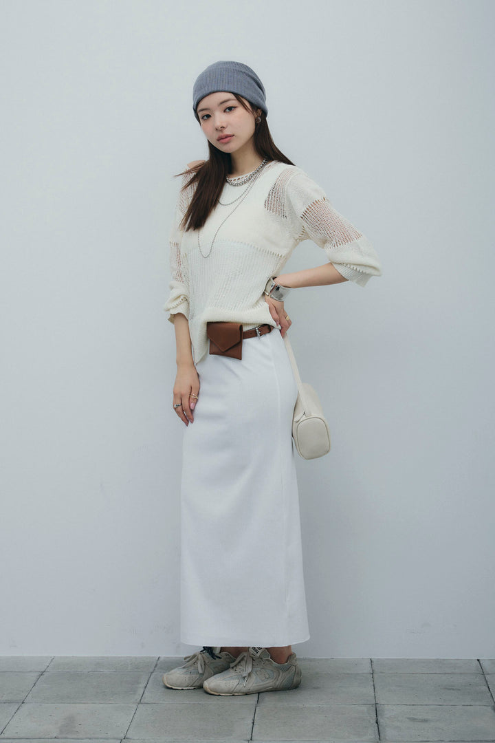 [予約/SET]カップ付きバックオープンリブカットワンピース+透かし編みニットプルオーバー(2set)