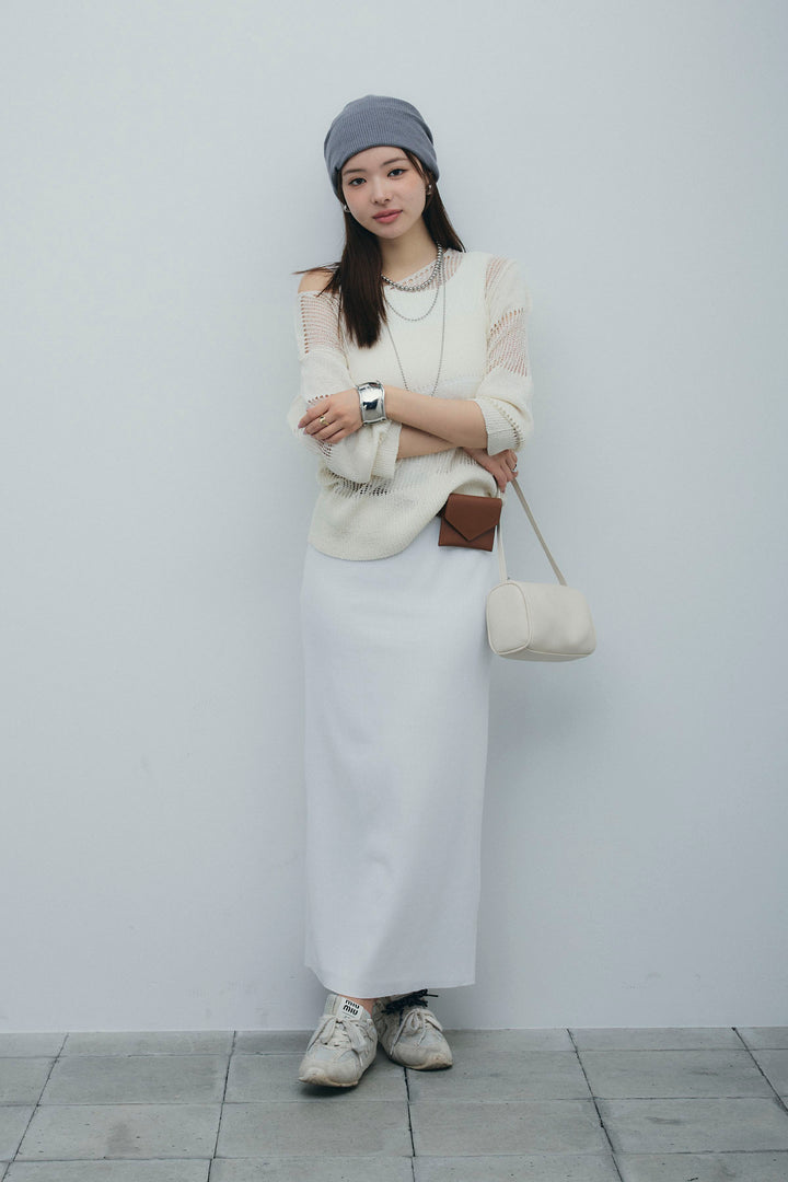 [予約/SET]カップ付きバックオープンリブカットワンピース+透かし編みニットプルオーバー(2set)