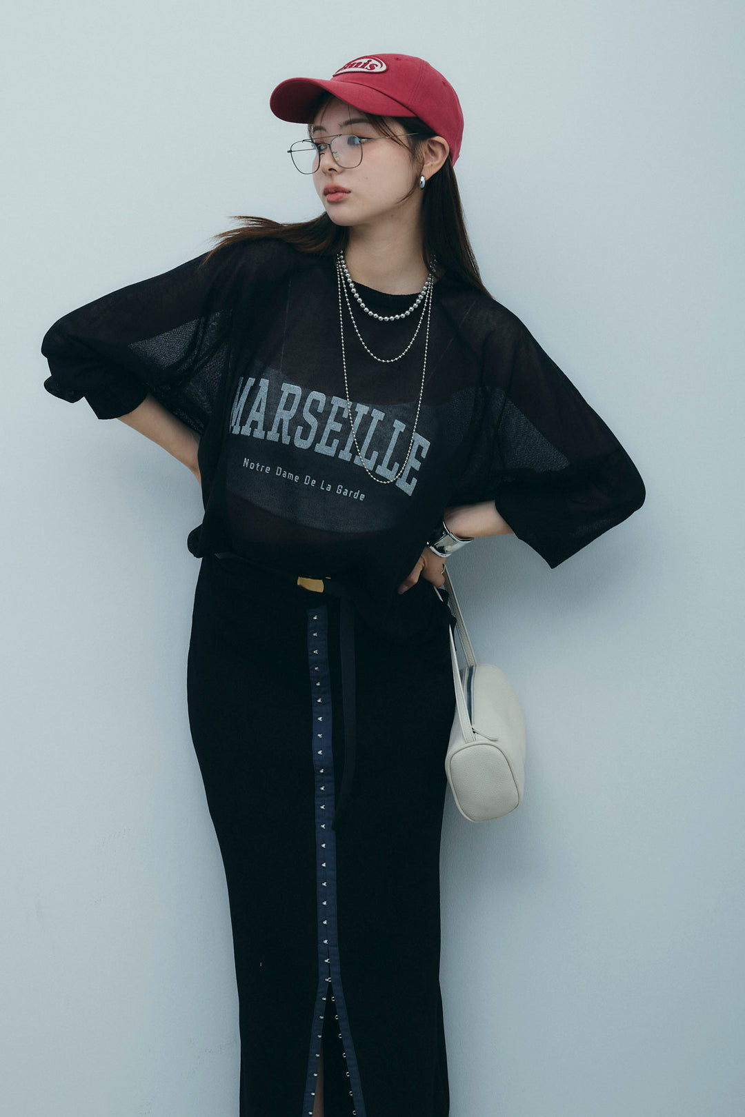 [予約/SET]ロゴプリントシアーニット+リネンタッチ配色ホックスカート(2set)