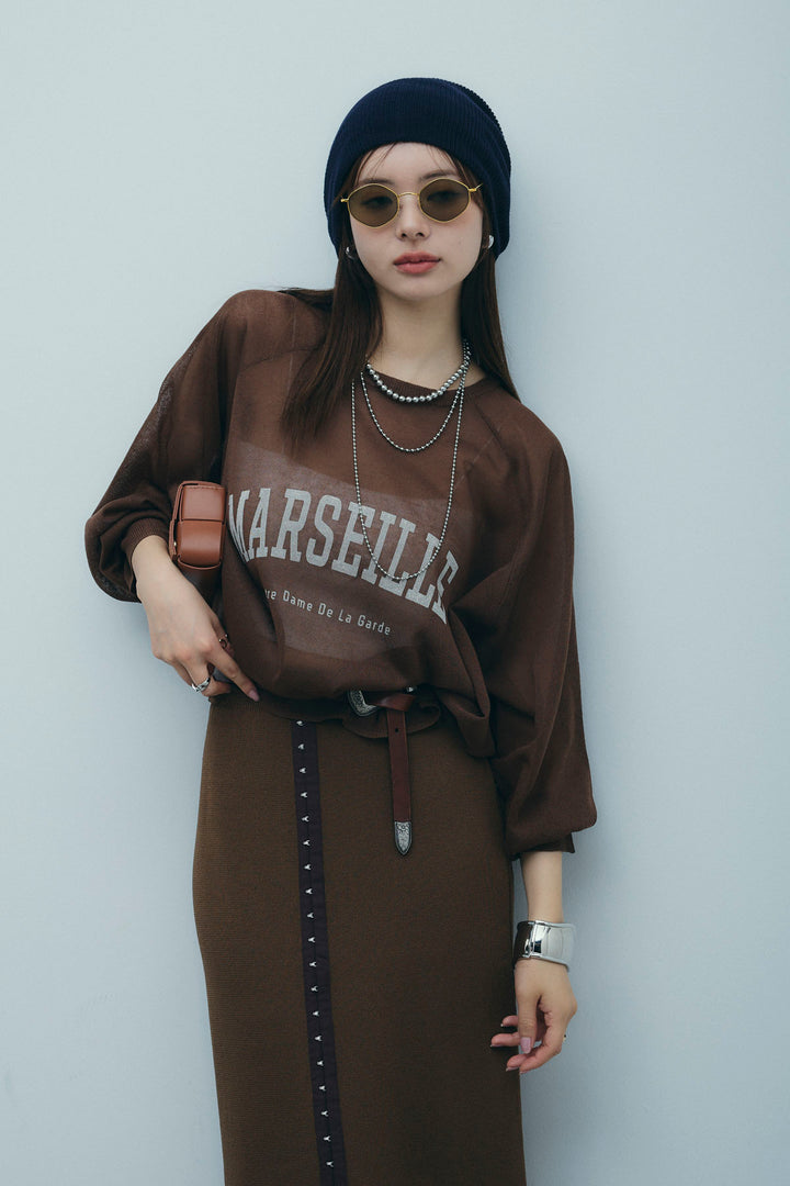 [予約/SET]ロゴプリントシアーニット+リネンタッチ配色ホックスカート(2set)