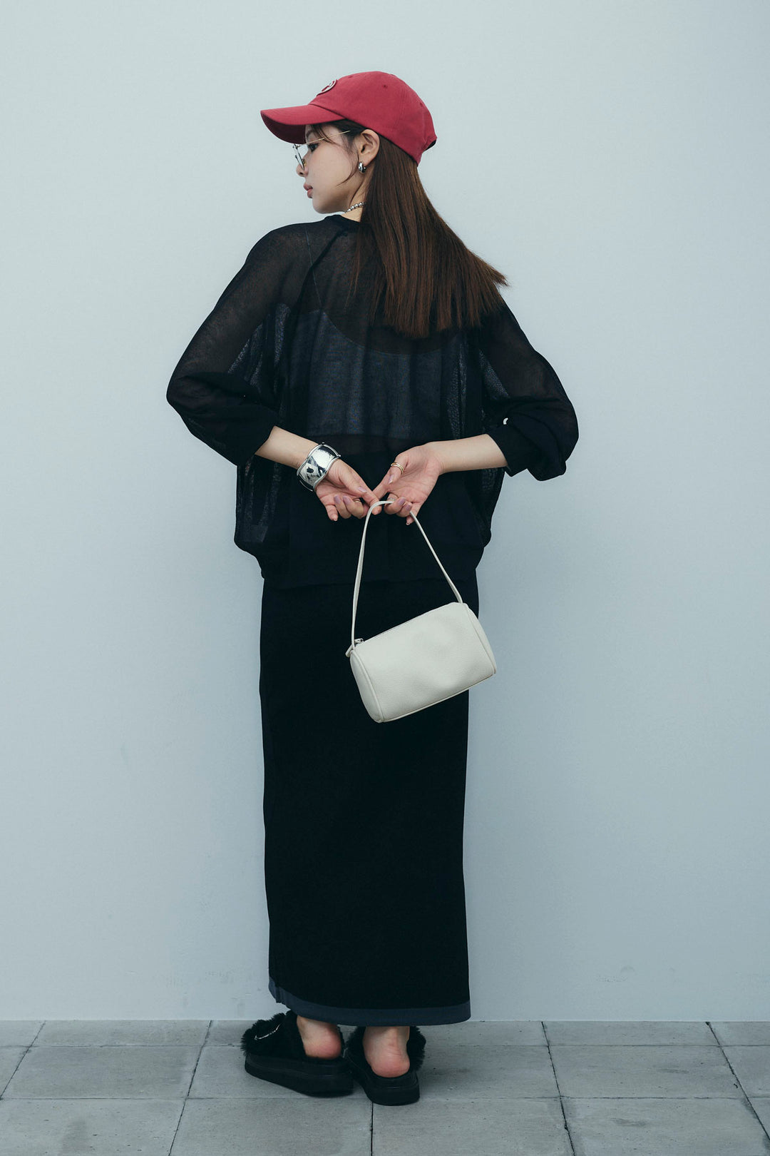 [予約/SET]ロゴプリントシアーニット+リネンタッチ配色ホックスカート(2set)