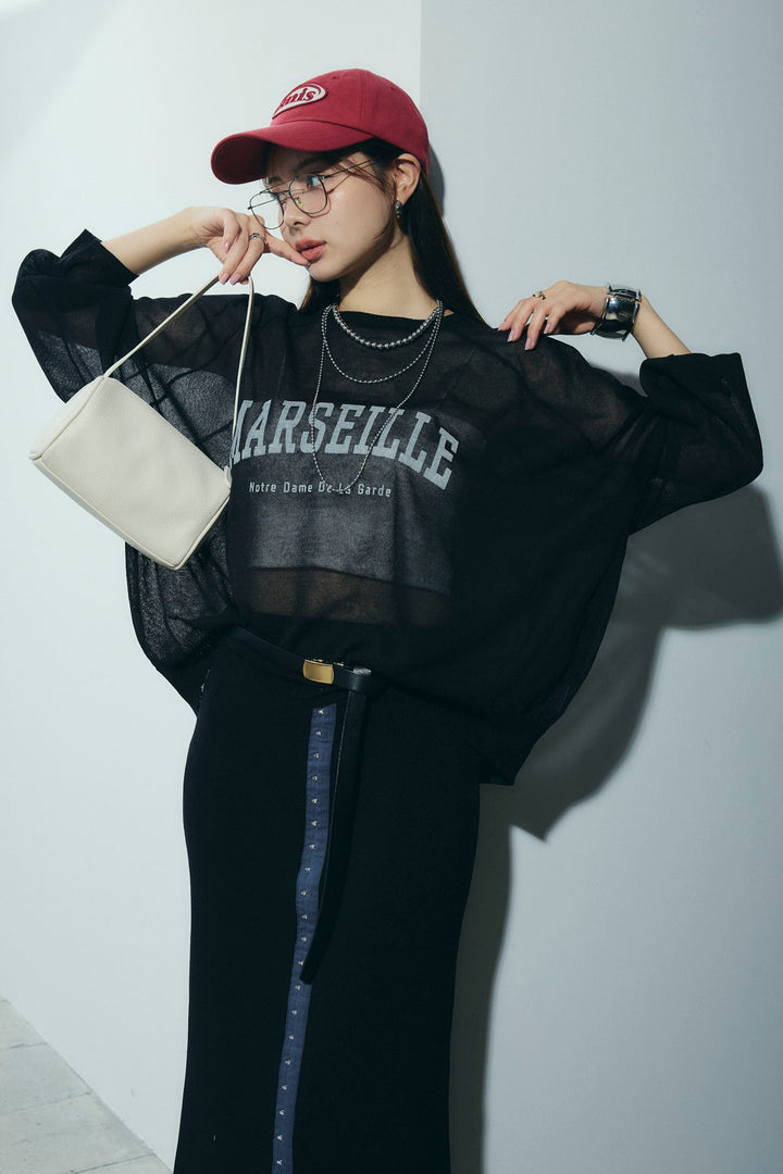 [予約/SET]ロゴプリントシアーニット+リネンタッチ配色ホックスカート(2set)