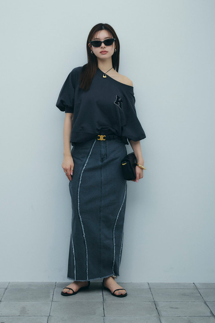 [予約/SET]マルチネックスウェット+フリンジウェーブデニムスカート(2set)