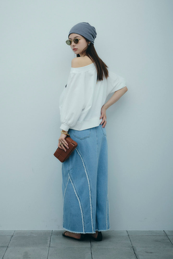 [予約/SET]マルチネックスウェット+フリンジウェーブデニムスカート(2set)