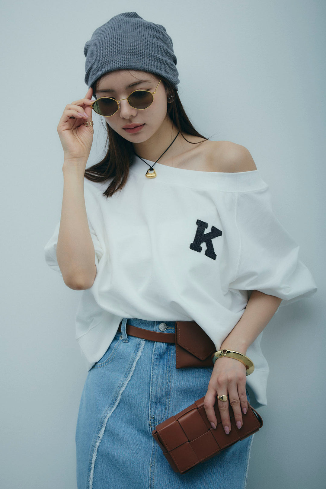 [予約/SET]マルチネックスウェット+フリンジウェーブデニムスカート(2set)