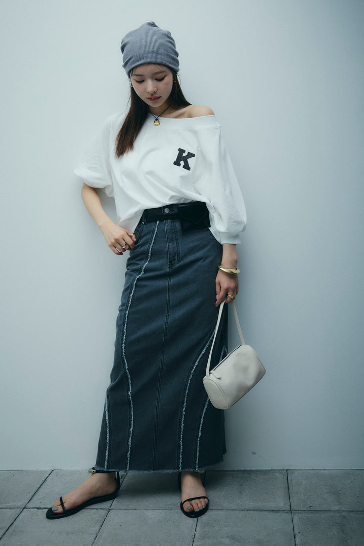 [予約/SET]マルチネックスウェット+フリンジウェーブデニムスカート(2set)