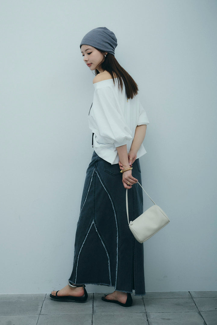 [予約/SET]マルチネックスウェット+フリンジウェーブデニムスカート(2set)