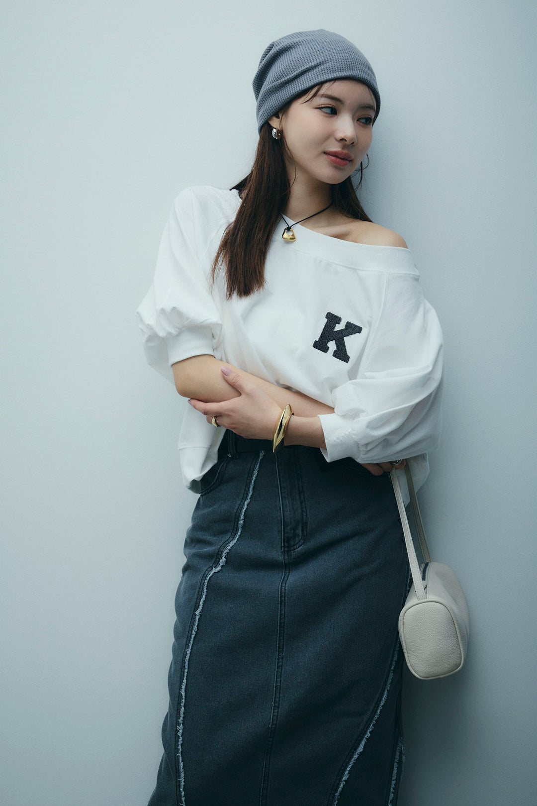 [予約/SET]マルチネックスウェット+フリンジウェーブデニムスカート(2set)