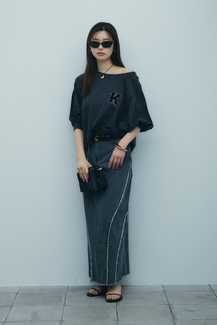 [予約/SET]マルチネックスウェット+フリンジウェーブデニムスカート(2set)