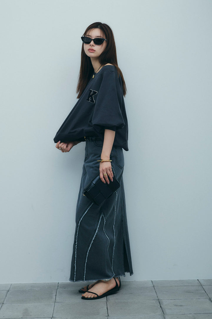 [予約/SET]マルチネックスウェット+フリンジウェーブデニムスカート(2set)