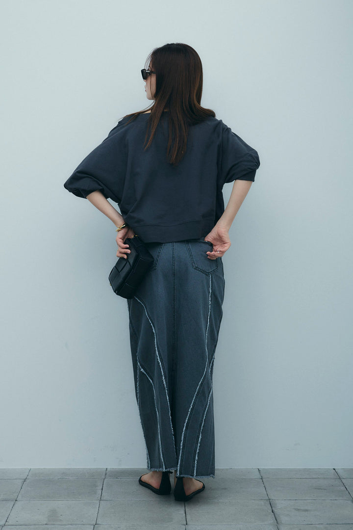 [予約/SET]マルチネックスウェット+フリンジウェーブデニムスカート(2set)