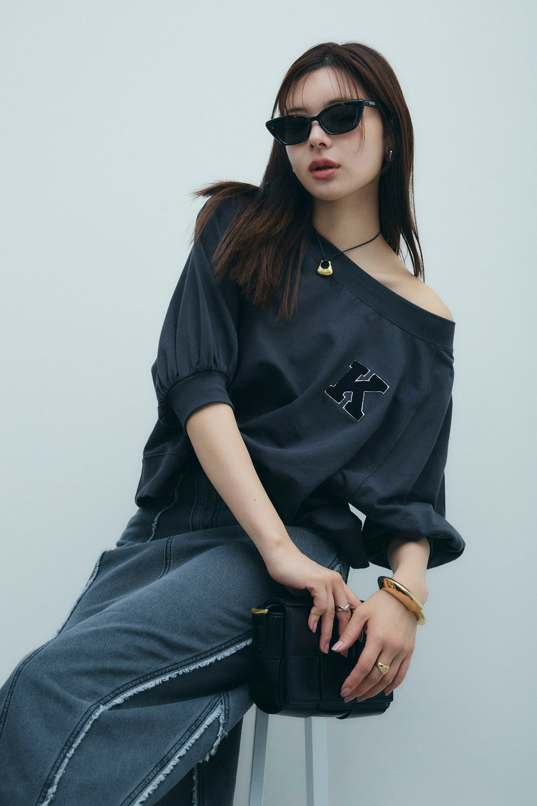 [予約/SET]マルチネックスウェット+フリンジウェーブデニムスカート(2set)