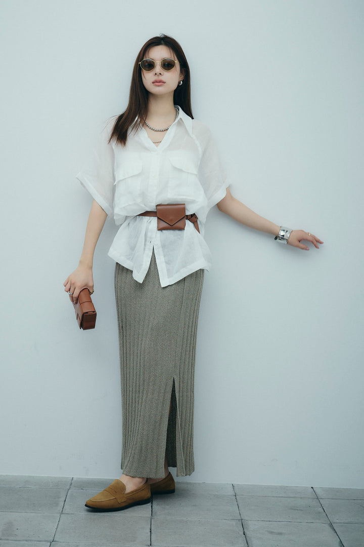 [予約/SET]リネンサファリリラックスシャツ+ストライプ編みニットスカート(2set)