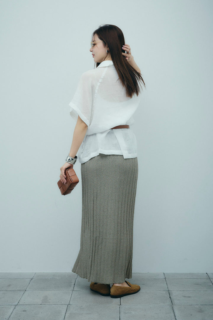 [予約/SET]リネンサファリリラックスシャツ+ストライプ編みニットスカート(2set)