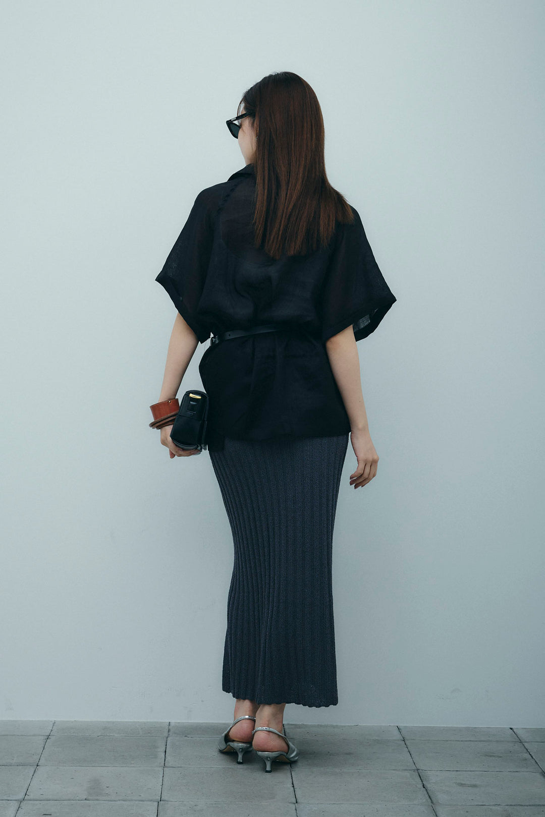 [予約/SET]リネンサファリリラックスシャツ+ストライプ編みニットスカート(2set)