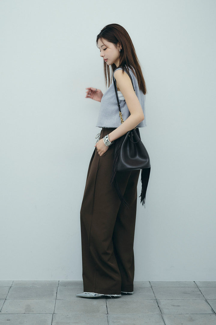 [予約/SET]レイヤード風ノースリーブブラウス+裾切りっぱなしデザインパンツ(2set)