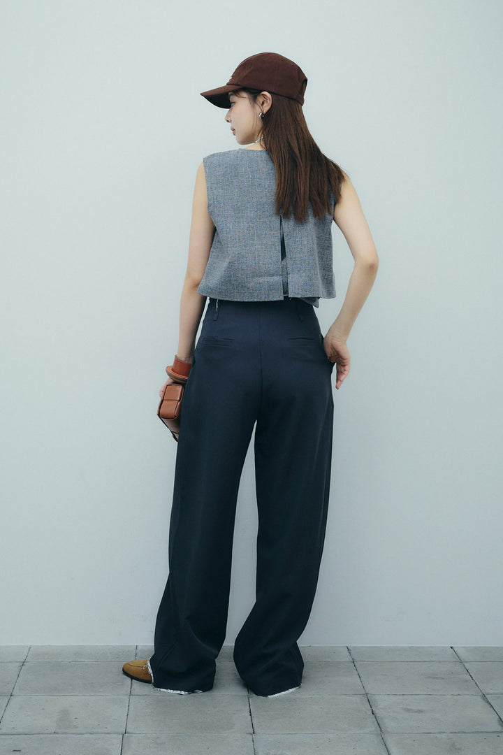 [予約/SET]レイヤード風ノースリーブブラウス+裾切りっぱなしデザインパンツ(2set)