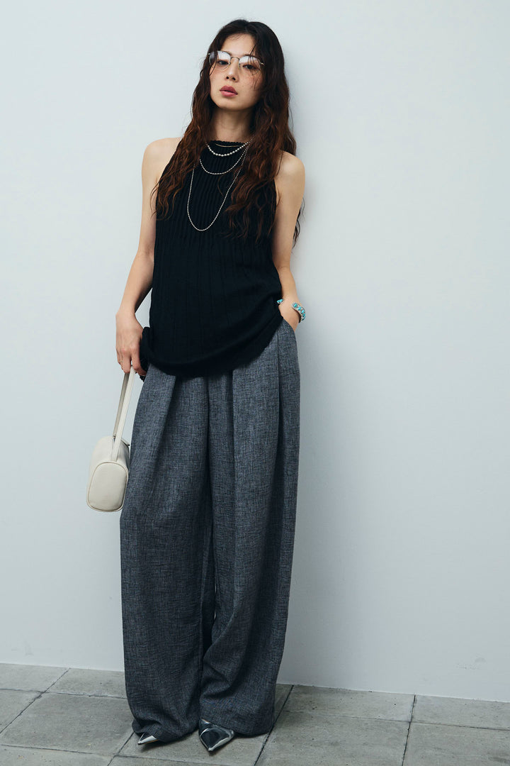 [予約/SET]プリーツアメスリニット+ベルト付きタックサマーパンツ(2set)