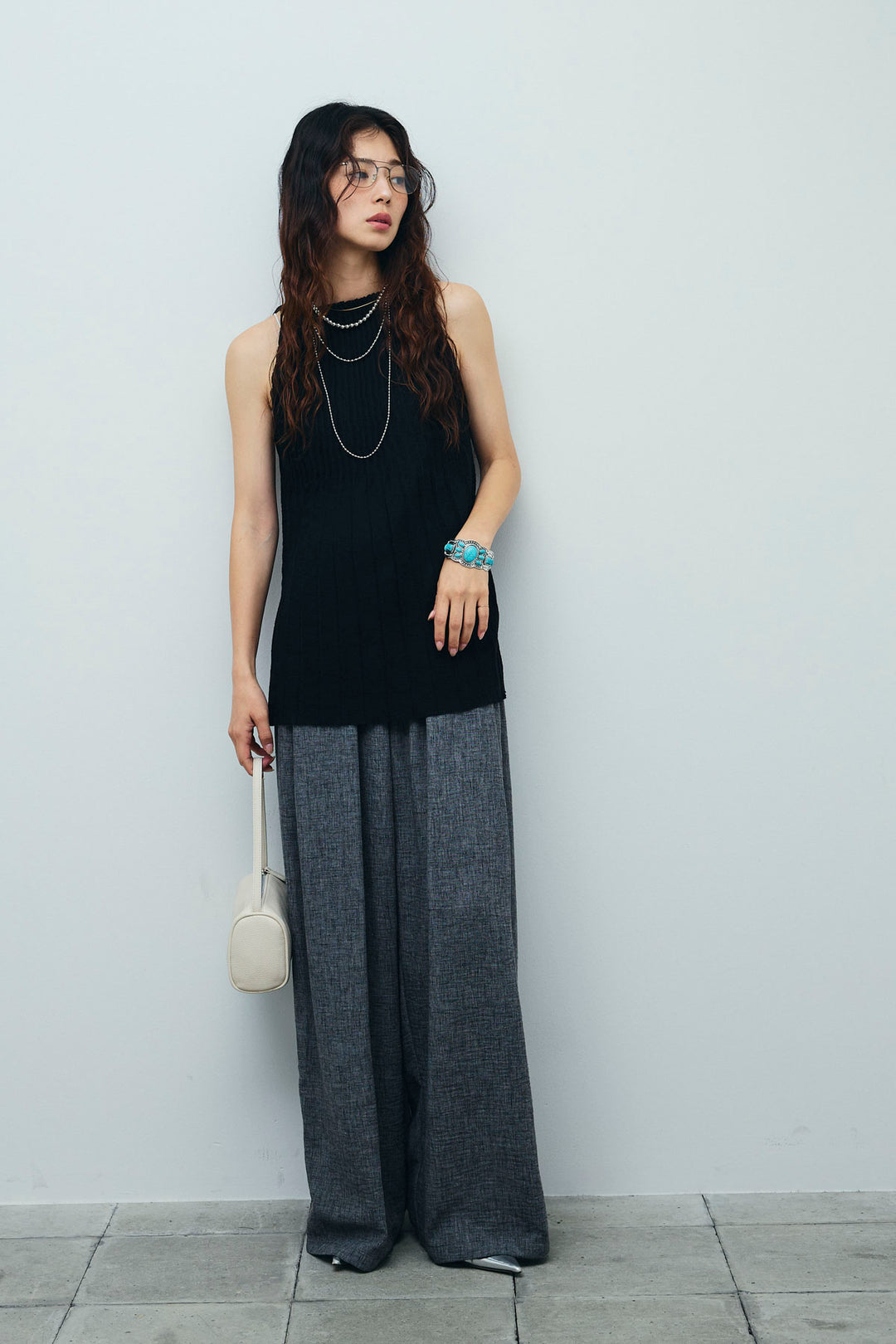 [予約/SET]プリーツアメスリニット+ベルト付きタックサマーパンツ(2set)