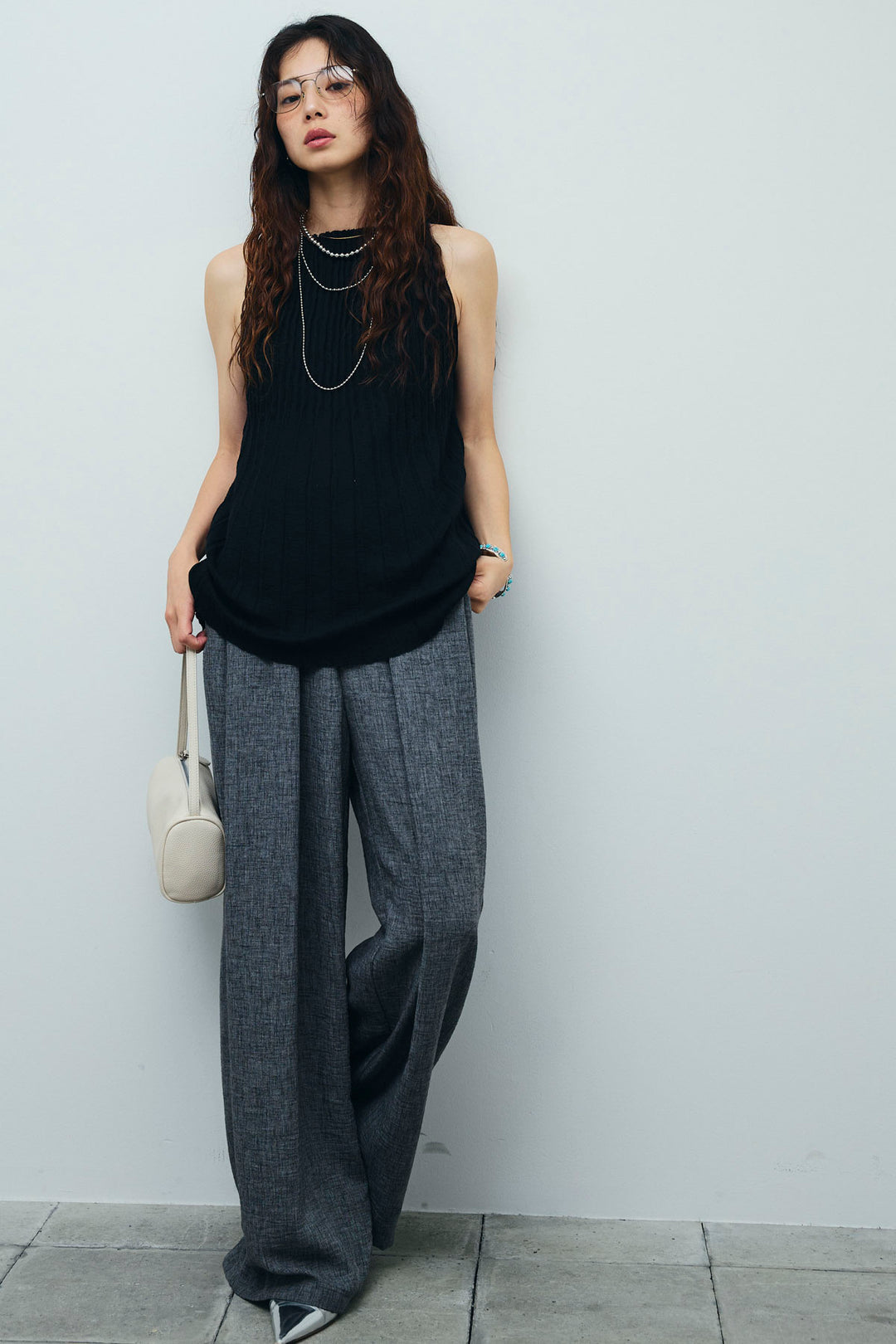 [予約/SET]プリーツアメスリニット+ベルト付きタックサマーパンツ(2set)