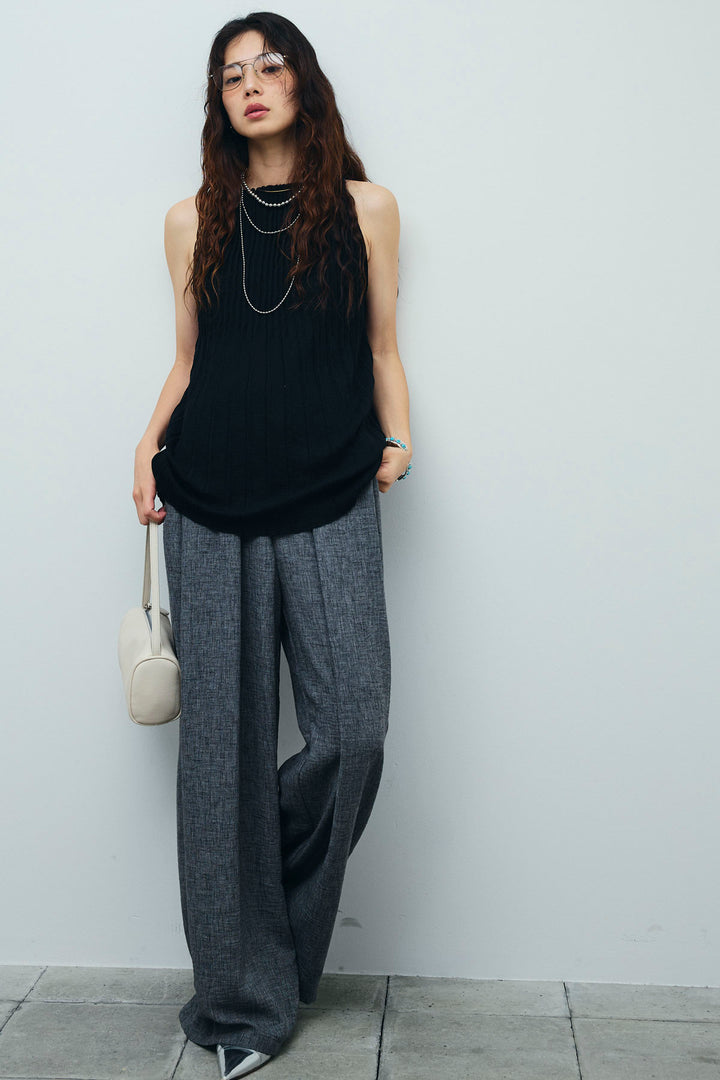 [予約/SET]プリーツアメスリニット+ベルト付きタックサマーパンツ(2set)