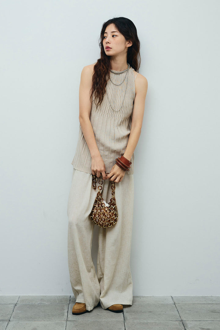 [予約/SET]プリーツアメスリニット+ベルト付きタックサマーパンツ(2set)