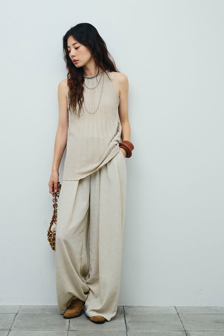 [予約/SET]プリーツアメスリニット+ベルト付きタックサマーパンツ(2set)