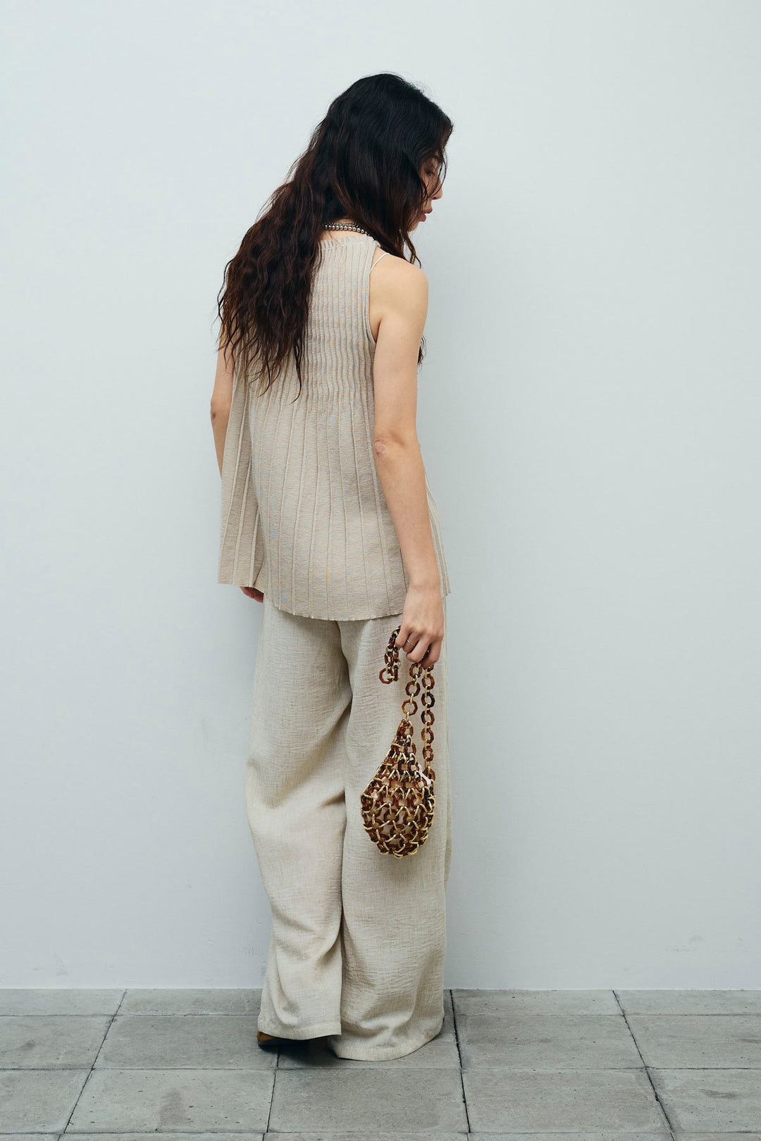 [予約/SET]プリーツアメスリニット+ベルト付きタックサマーパンツ(2set)