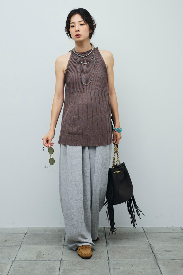 [予約/SET]プリーツアメスリニット+ベルト付きタックサマーパンツ(2set)