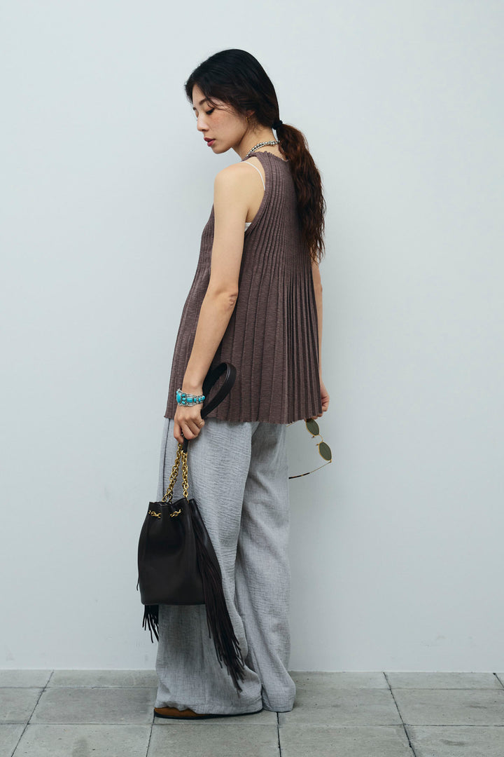 [予約/SET]プリーツアメスリニット+ベルト付きタックサマーパンツ(2set)