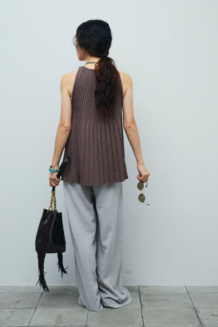 [予約/SET]プリーツアメスリニット+ベルト付きタックサマーパンツ(2set)