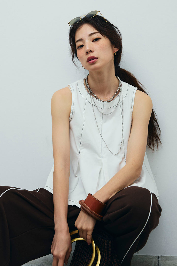 [予約]ボックスプリーツステッチブラウス