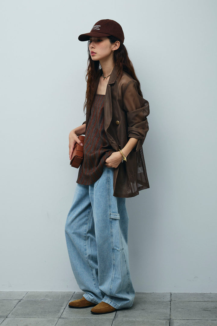 [予約/SET]シアーダブルテーラードJK+ストライプキャミブラウス+ペインターカーブデニムパンツ(3set)