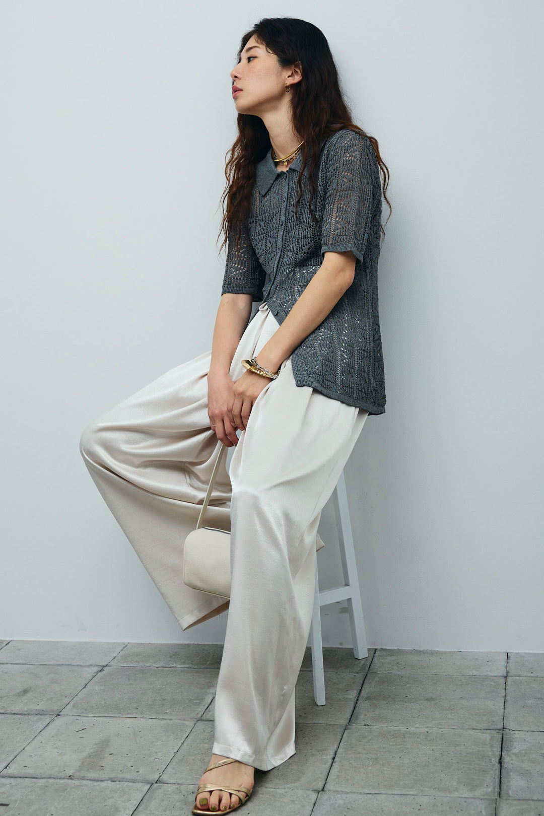 [予約]ウエストドロストサテンパンツ