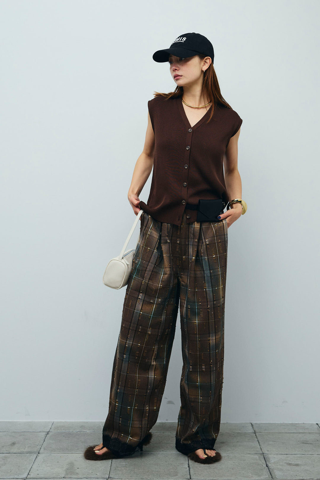 [予約]レースドッキングビンテージ加工チェックパンツ