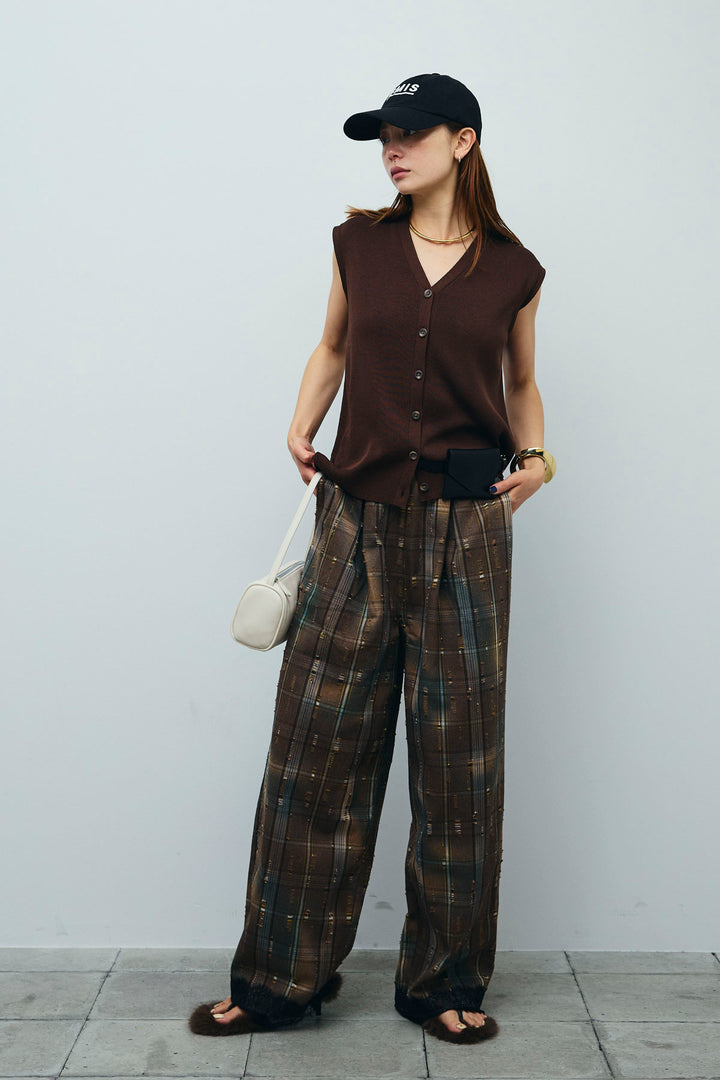 [予約]レースドッキングビンテージ加工チェックパンツ