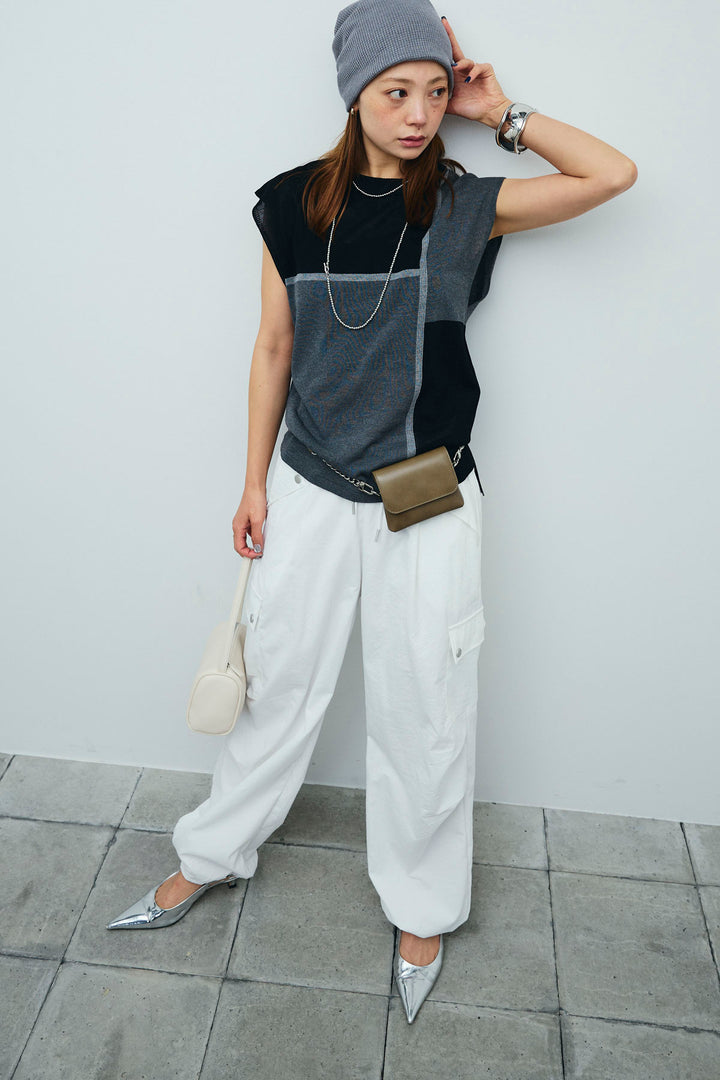 [予約/SET]リネンタッチ配色フレンチプルオーバー+カーゴパンツ(2set)